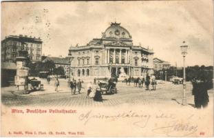 1900 Wien, Vienna, Bécs; Deutsches Volkstheater / theatre, horse-drawn tram. A. Sockl. Phot. Ch. Scolik (fl)