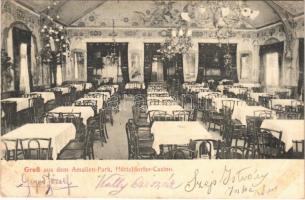 1907 Wien, Vienna, Bécs; Gruss aus dem Amalien-Park. Hütteldorfer Casino / casino, restaurant, dining room, interior. Verlag v. H. Ungar (fl)