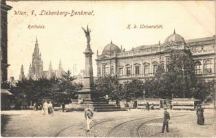 1907 Wien, Vienna, Bécs; Rathaus, K.k. Universität / town hall, university, tram (fl)