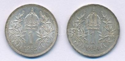 Ausztria 1914-1915. 1K Ag "Ferenc József" (2xklf) T:1- Austria 1914-1915. 1 Corona Ag &quo...