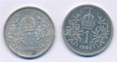 Ausztria 1893-1894. 1K Ag "Ferenc József" (2xklf) T:2,2- Austria 1893-1894. 1 Corona Ag &q...