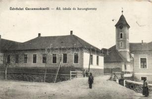 Garamszécs, elementary school and bell tower