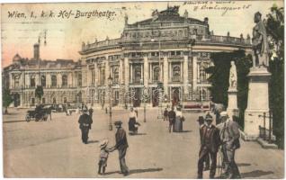 1908 Wien, Vienna, Bécs; K.K. Hof-Burgtheater / street view, theatre, tram (fl)