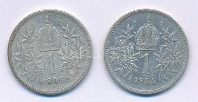 Ausztria 1894-1895. 1K Ag "Ferenc József" (2xklf) T:2- Austria 1894-1895. 1 Corona Ag &quo...