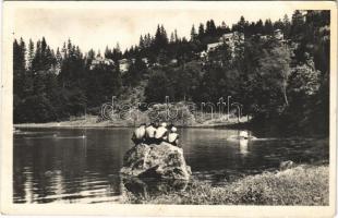 1943 Tusnádfürdő, Baile Tusnad; Csukás-tó, fürdőzők / lake, beach, bathers (EK)