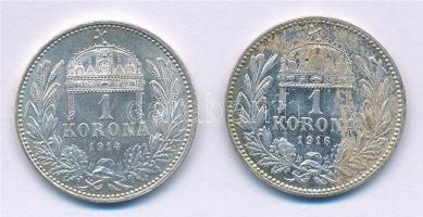 1914KB-1916KB 1K Ag "Ferenc József" (2x) T:1,1- patina Adamo K5.1
