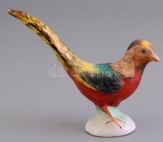 Porcelán madár, kézzel festett, jelzett, apró kopásnyomokkal, m: 11,5 cm, h: 14 cm