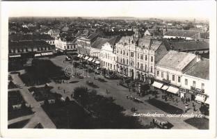 1941 Szatmárnémeti, Satu Mare; Horthy Miklós tér, autóbusz, üzletek / square, autobus, shops