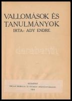 Ady Endre: Vallomások és tanulmányok. Bp., 1918, Nyugat,(Világosság-ny.), 101 p.+3 p. A borító illus...