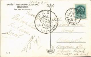 1940 Dés, Dej; bevonulás, Horthy Miklós portréjával díszített kapu, magyar zászlók / entry of the Hu...