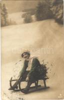 1913 Lady with sled, winter sport (EK)