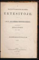 1869 A Magyar Tudományos Akadémia értesítője. II. évf. Szerk.: Rónay Jácint. Pest, 1868, Eggenberger Ferdinánd, 2+227+3 p. Átkötött félvászon-kötés,kopott borítóval, kopott gerinccel, foltos lapszélekkel, néhány helyen bejelöléssel.