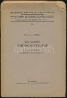 cca 1930 Paul Graf Teleki (gróf Teleki Pál): Ungarns Wirtschaftslage. Die Vielseitigkeit Ihrer Schwierigkeiten. Gazdaság- földrajzi gyűjtemény (Wirtschaftsgeographische Sammlung) V. Az Egyet. Közgazd. Kar Földrajzi Intézetének kiadványa. Igazgató (Direktor): gr. Teleki Pál. Bp., é.n., Ahenaeum. 32p. Német nyelven. Több térképpel és ábrával illusztrált tanulmány a Trianon utáni Magyarország gazdasági helyzetéről európai viszonylatban. Kiadói papírkötés, kissé sérült borítóval, részben felvágatlan példány. Ritka!