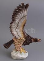 Herendi porcelán turul, kézzel festett, jelzett, jobb szárnyának egyik tolla restaurált, hátsó jobb ...