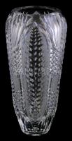 Kristály üveg váza, metszett, egészen apró csorbákkal, m: 26 cm