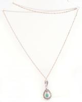 Ezüst(Ag) csavart nyaklánc, csepp alakú markazitos függővel, jelzett, h: 66 cm, bruttó: 8,4 g