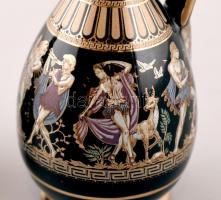 2 db aranyozott porcelán görög dísztárgy. kiöntő és parfümös üveg. 10 cm, 8 cm