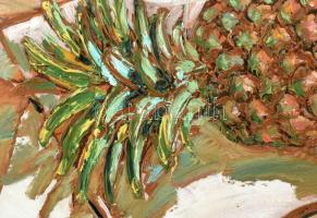 Tenk László (1943- ): Ananász és banán. Olaj, tempera, farost, jelzett, hátoldalán autográf feliratt...