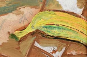 Tenk László (1943- ): Ananász és banán. Olaj, tempera, farost, jelzett, hátoldalán autográf feliratt...