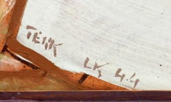 Tenk László (1943- ): Ananász és banán. Olaj, tempera, farost, jelzett, hátoldalán autográf feliratt...