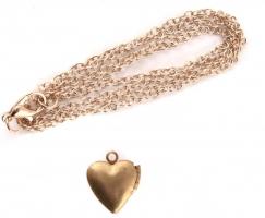 Bizsu nyitható szív medál fém láncon, h: 50 cm