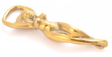 Figurális, női akt alakú réz sörnyitó, h: 12 cm