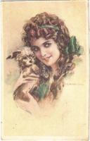 1922 Lady with dog. Italian art postcard. Anna & Gasparini 335-4. s: T. Corbella (EK)