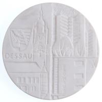 NDK 1979. Dessau / 30 éves az NDK meisseni porcelán emlékérem eredeti tokban (63mm) T:2 ph. GDR 1979. Dessau / 30 Years of the GDR porcelain commemorative medallion in original case (63mm) C:XF edge error
