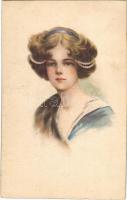 1925 Lady art postcard. Wenau-Brabant