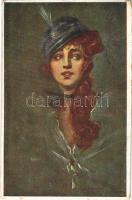 1923 Tanulmányfej / Studienkopf / Hungarian lady art postcard s: Kiss Rezső (EK)
