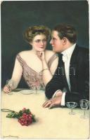 1916 Romantic couple, lady art postcard s: Clarence F. Underwood