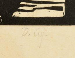 D. Gy jelzéssel: Halas csendélet. Linómetszet, papír, kasírozva, számozott 1/1: Kissé sérült üvegeze...