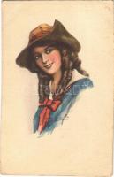 1922 Lady art postcard. A.R. & C.i.B. Nr. 1355/3. artist signed (EK)