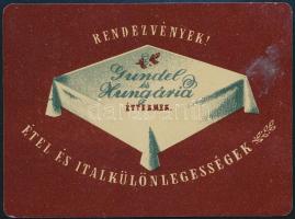 1955 Gundel és Hungária éttermek fém kártyanaptár