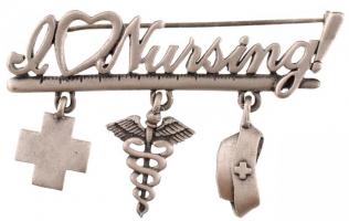 DN I Love Nursing ezüstözött fém jelvény (függőkkel együtt ~65x40mm) T:1-,2