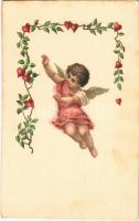 Romantic greeting card with angel. litho (fl)