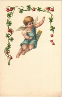 Romantic greeting card with angel. litho (fl)