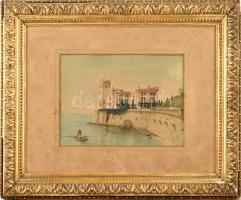 Schiler 93 jelzéssel, XIX. sz végén működött festő alkotása: Trieszt, Miramare kastély. Akvarell, pa...