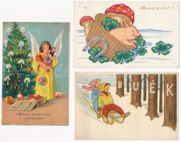 12 db RÉGI üdvözlő motívum képeslap: Karácsony és Újév / 12 pre-1945 greeting motive postcards: Christmas and New Year