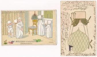 12 db RÉGI üdvözlő motívum képeslap: Karácsony és Újév / 12 pre-1945 greeting motive postcards: Chri...