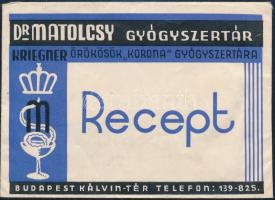 Dr. Matolcsy Gyógyszertárának (Bp. Kálvin tér) receptborítékja
