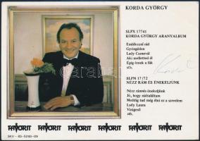 Korda György (1939-) énekes aláírása nyomtatott lapon