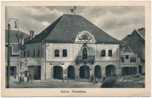 Jolsva, Jelsava; városháza, Kaufmann Jenő üzlete / town hall, shop  (EK)