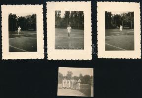 cca 1920-1940 Teniszezők, 4 db fotó, 5×4 és 8×6 cm