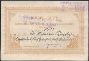 1915 Siebenbürgischer Vereins für Naturwissenschaften zu Hermannstadt éves tagsági jegy