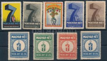 1928-1930 Magyar-hét A budapesti nemzetközi vásárok 2 db levélzáró sor, összesen 9 db bélyeg