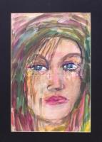 Balla Olga (1948-): Női arc. Akvarell, papír, hátoldalán a művésznő pecsétjével jelzett, paszpartuban, 35×23 cm