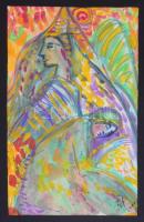 Balla Olga (1948-): Orpheusz és Eurüdiké. Akvarell, papír, jelzett, hátoldalán a művésznő pecsétjével, paszpartuban, 35×22 cm