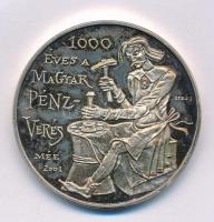 Lebó Ferenc (1960-) 2001. MÉE - 1000 éves a magyar pénzverés / 100 éves a magyar Numizmatikai Társulat Ag emlékérem (33,94g/0,925/42,5mm) T:1 (eredetileg PP) patina