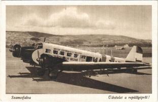 1944 Szamosfalva, Someseni (Kolozsvár, Cluj); repülőtér, Magyar Légiforgalmi Rt. Szentkirályi Dezső (HA-JUE) repülőgépe / airport, aircraft (EK)